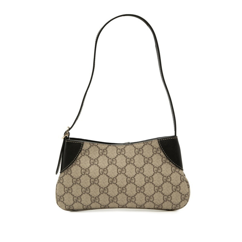 Gucci GG Emblem Supreme Handbag One-Shoulder Bag 820696 Beige Black Leather W...